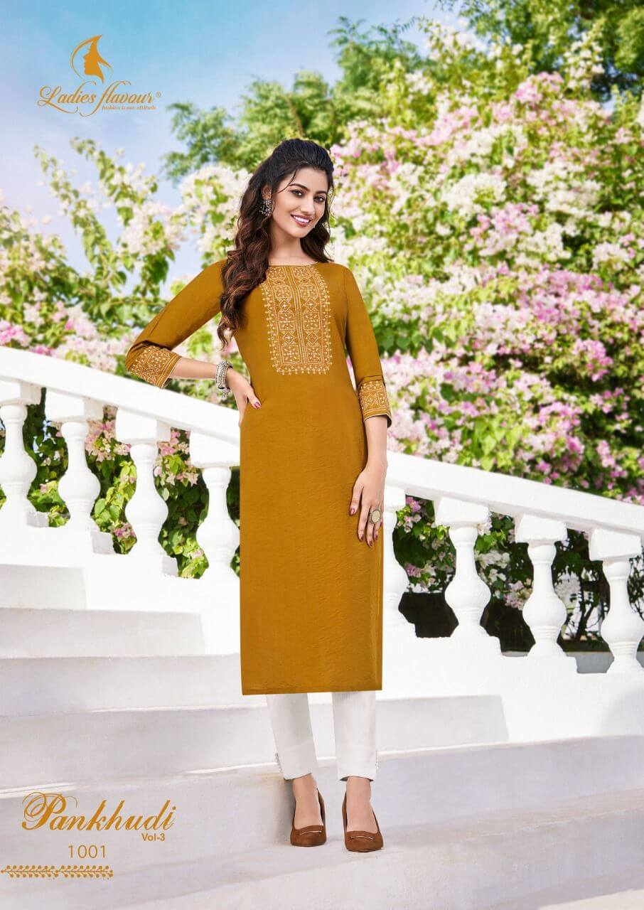 Ladies Flavour Pankhudi vol 3 Embroidery Work Kurti Catalog in Wholesale, Buy Ladies Flavour Pankhudi vol 3 Embroidery Work Kurtis Full Catalog in Wholesale Price Online from Vadodara, Gujarat